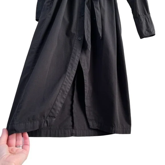 Monrow Asymmetrical Poplin Tie Shirt Dress in Black 100% Cotton, Size Small - Picture 10 of 14